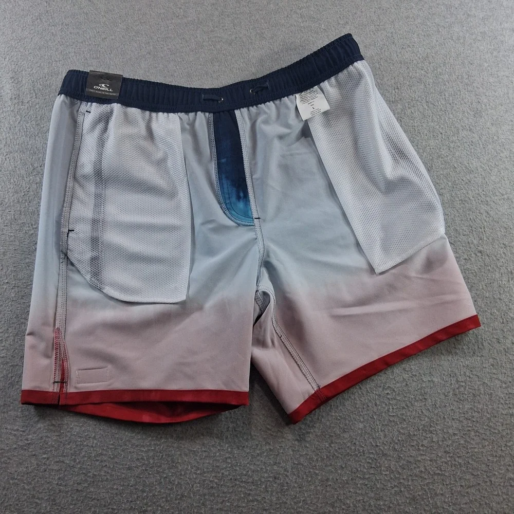 O'Neill Board Shorts Mens Size L Red White Blue Tie Dye Hyperfreak NEW